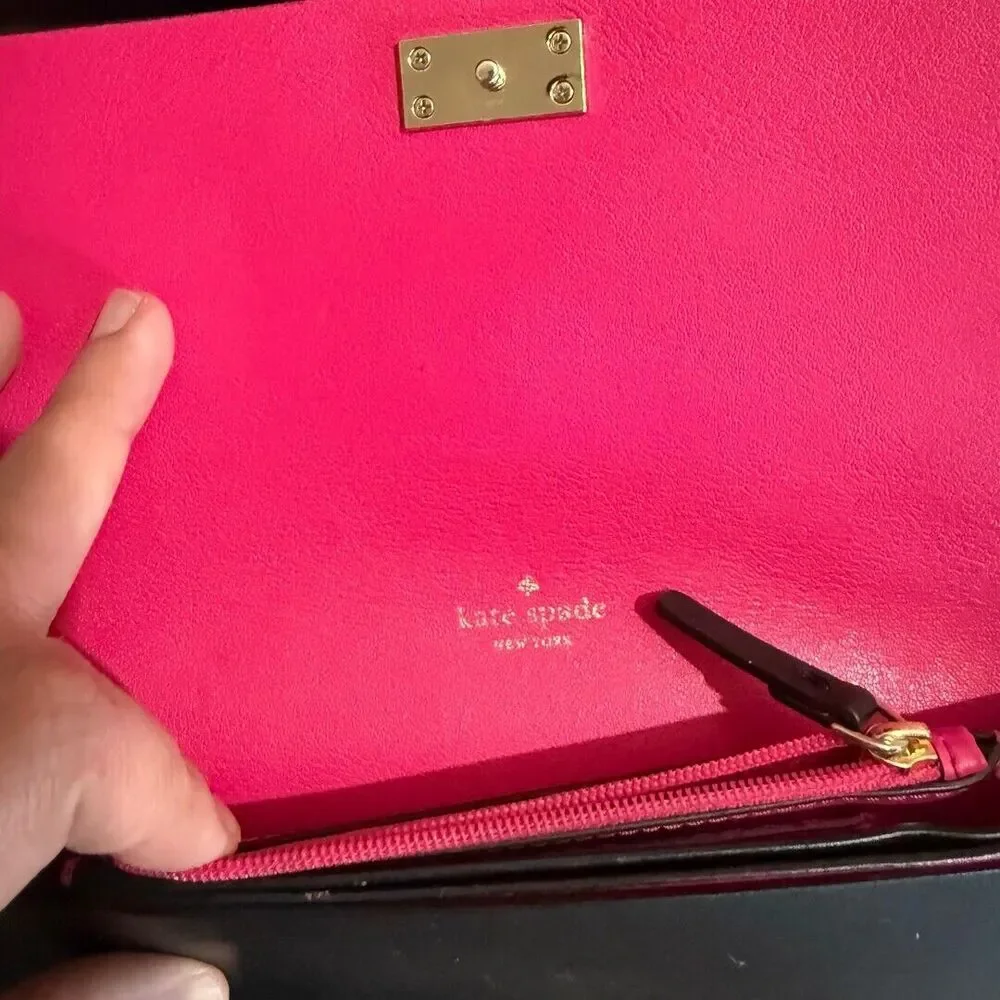 Kate Spade Arbour Hill Kyra Black Sweetheart Pink Leather Crossbody Handbag with